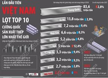 Lần đầu tiên Việt Nam lọt Top 10 cường quốc sản xuất thép lớn nhất thế giới