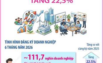 6 tháng năm 2026: Số doanh nghiệp thành lập mới tăng 22,5%