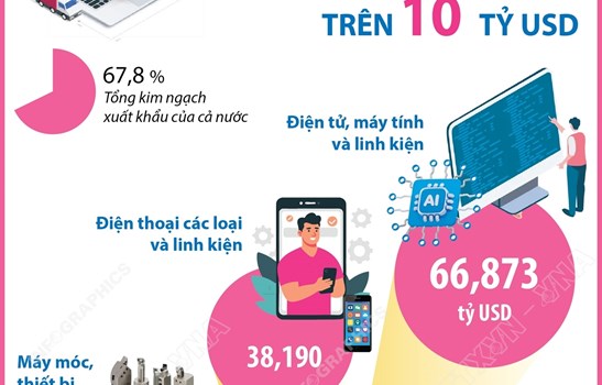8 tháng năm 2025: 7 mặt hàng xuất khẩu trên 10 tỷ USD
