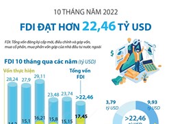 10 tháng năm 2022: Việt Nam thu hút hơn 22,46 tỷ USD vốn FDI