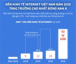 Nền kinh tế Internet Việt Nam năm 2020 tăng trưởng cao nhất Đông Nam Á