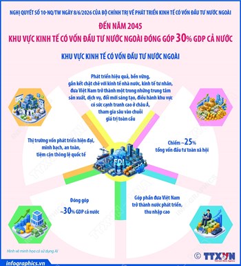 Đến năm 2045: Khu vực kinh tế có vốn đầu tư nước ngoài đóng góp 30%GDP cả nước