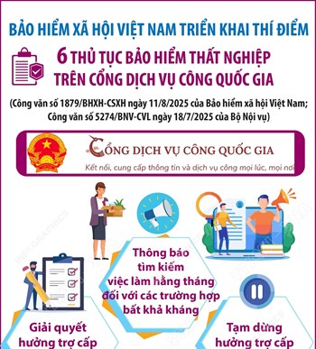 Bảo hiểm xã hội Việt Nam triển khai thí điểm 6 thủ tục bảo hiểm thất nghiệp trên Cổng Dịch vụ công quốc gia