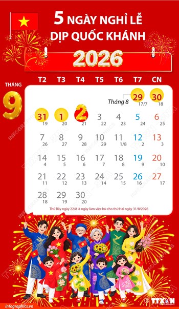 Lịch nghỉ lễ Quốc khánh năm 2026