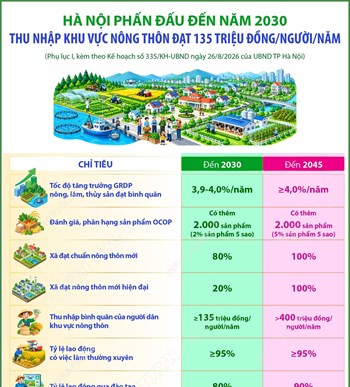 Hà Nội phấn đấu đến năm 2030, thu nhập khu vực nông thôn đạt 135 triệu đồng/người/năm