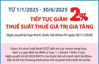 Từ 1/1/2025 - 30/6/2025: Tiếp tục giảm 2% thuế suất thuế giá trị gia tăng