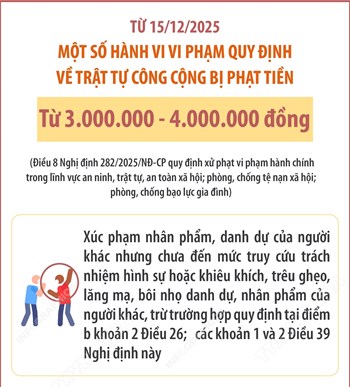 Một số hành vi vi phạm quy định về trật tự công cộng bị phạt tiền từ 3.000.000 - 4.000.000 đồng từ 15/12/2025