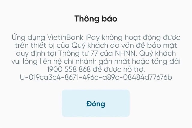 C&aacute;c thiết bị x&aacute;ch tay đ&atilde; can thiệp hệ thống c&oacute; thể bị hạn chế truy cập c&aacute;c ứng dụng t&agrave;i ch&iacute;nh v&agrave; dịch vụ c&ocirc;ng.