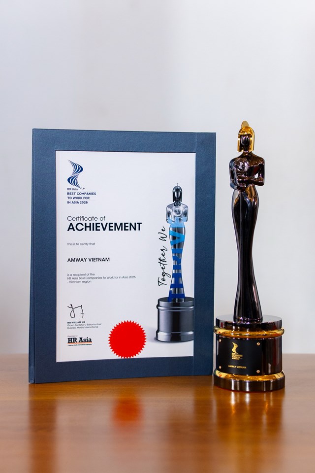 Amway Việt Nam thứ 7 đạt giải thưởng "HR Asia - Nơi L&agrave;m Việc Tốt Nhất Ch&acirc;u &Aacute; 2026" (Best Companies to Work for in Asia 2026).