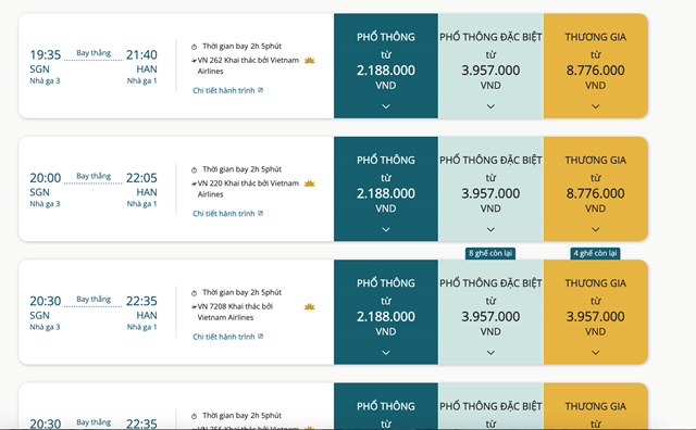 Gi&aacute; v&eacute; m&aacute;y bay từ TP HCM đi H&agrave; Nội dịp lễ 2-9 được Vietnam Airlines đang mở b&aacute;n chỉ khoảng 2,2 triệu đồng, thấp hơn nhiều so với v&agrave;i tuần trước