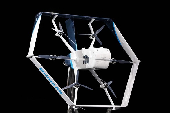 Mẫu thiết kế drone mới nhất cho đội bay Prime Air của Amazon giới thiệu tại Las Vegas ng&agrave;y 5-6-2019 - Ảnh: AFP