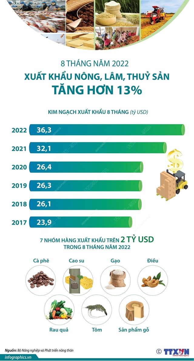 8 th&#225;ng năm 2022: Xuất khẩu n&#244;ng, l&#226;m, thủy sản tăng hơn 13% - Ảnh 1
