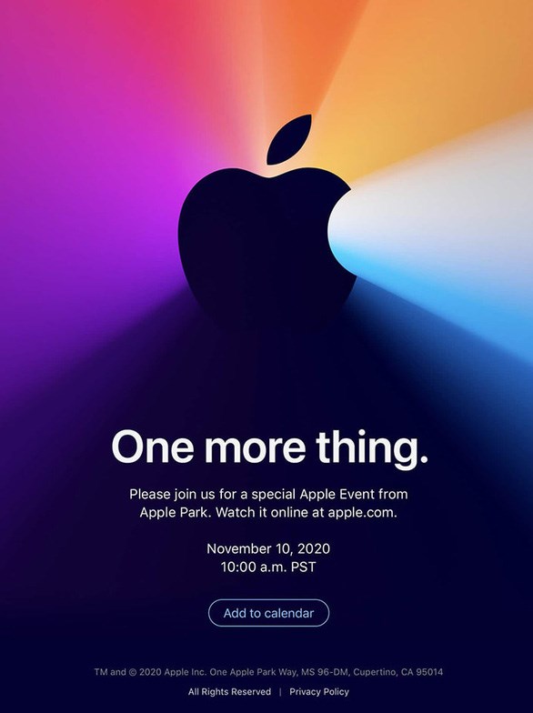 Thư mời tham dự sự kiện trực tuyến "One More Thing" của Apple - Ảnh: Apple