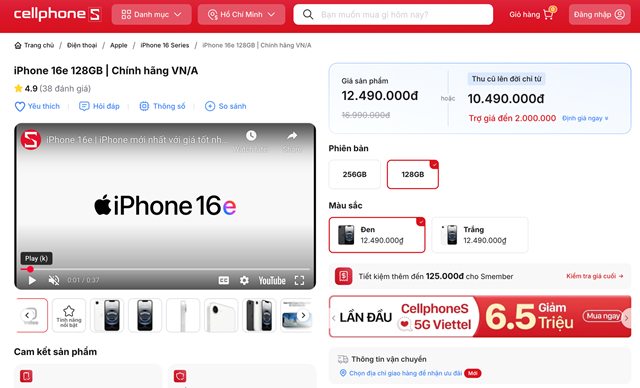Ngo&agrave;i Viettel Store, iPhone lock Viettel cũng được ph&acirc;n phối tại CellphoneS