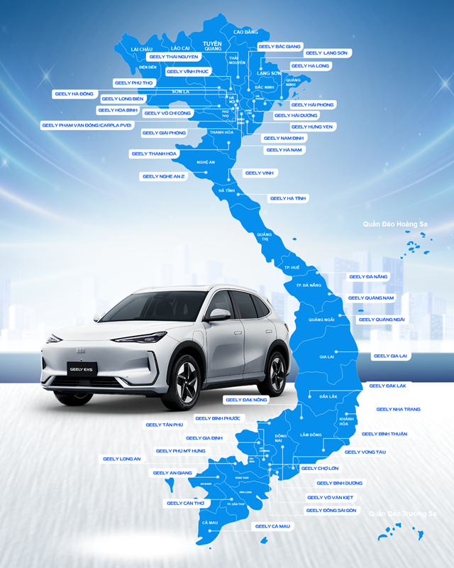 Mạng lưới hệ thống showroom của Geely t&iacute;nh đến th&aacute;ng 12/2025.